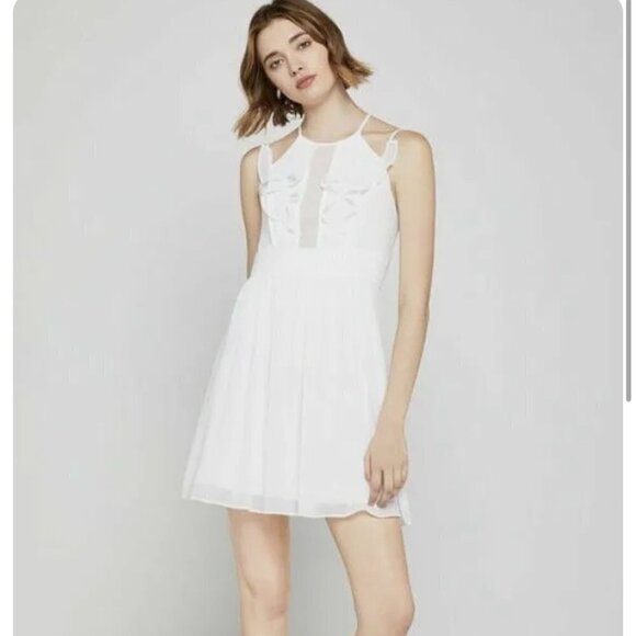 BCBG White Sleeveless Ruffle Front Mini Dress, Size 8 - Picture 1 of 13